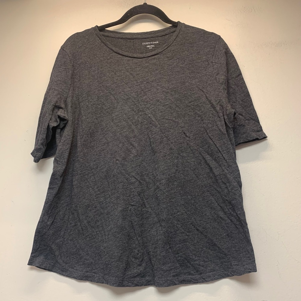 Eileen Fisher T-Shirt Women Medium Charcoal Grey Excellent Organic Cotton Elbow